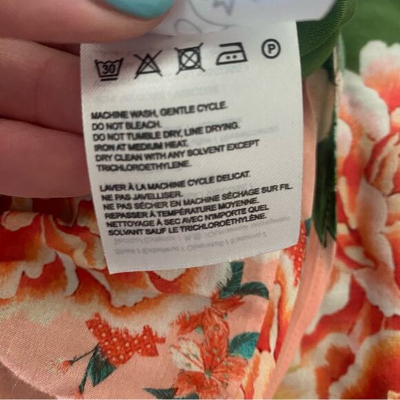 Farm Rio Anthropologie Elinor Tunic Dress Ruffles Long Sleeves Green Pink SMALL - Picture 14 of 14